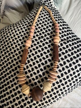 Vintage Wood Beaded Statement Necklace
